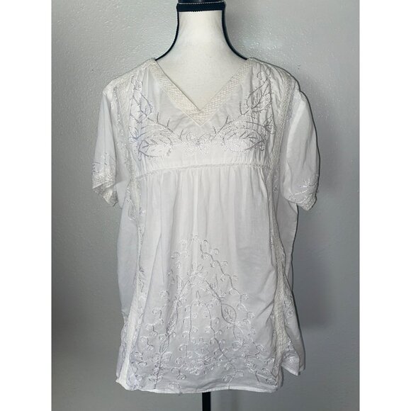 Chic Connection 2X White Embroidered Cotton Top - Picture 1 of 8
